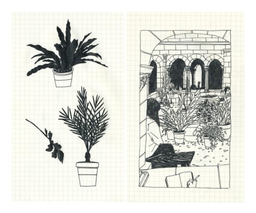 Sketchbook ~Top: Rainy day at home, still lifeBottom: The Cloisters