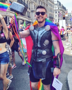 chrisjonesgeek:  Aand another #Tbt #Pride x #Thorsday taken from the Pride March by @repealist. Just a gay Thor shooting love rainbows and riding that Bifrost to Equality @prideinlondon #gaypride #instagay #ThorEveryone
