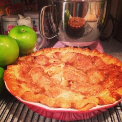 poisonandsugar:  🍏🍏APPLE PIE🍏🍏 Makes a 9 inch pie 9 inch double crust pie &frac12; cup unsalted butter 1 tablespoons vanilla extract  1 teaspoon cinnamon  dash of nutmeg  3 tablespoons of flour &frac12; cup sugar &frac12; cup packed brown