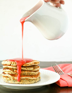 fullcravings:   Lemon Poppyseed Pancakes with Strawberry Sauce 