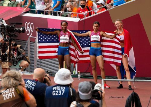 What a crew! 400 meter hurdles . Tokyo 2020 Olympics. Dalilah Muhammad, Sydney McLaughlin, Femke Bol