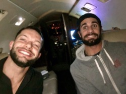 sethrollinsfans: Twitter Photo from Finn Balor   Finn &amp; Seth ride a Jet  @WWERollins  #NationalSelfieDay #SelFINN   From Seth’s Twitter about this photo lol: I hate selfies. Finn loves them. 