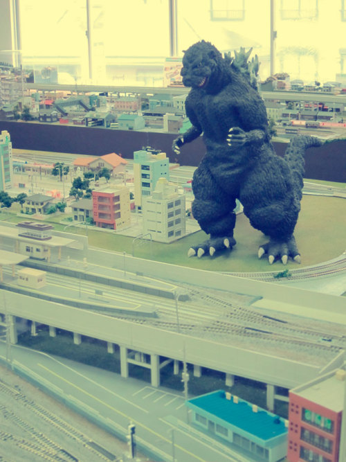 Attention to details: Godzilla in a train diorama. Kato Showroom, Tokyo, Japan