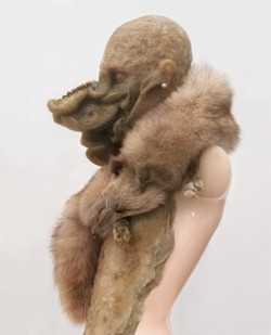 thevesselthepulsetheart:  Jan Manski - Aetiology Unknown 24 (detail), 2012, from “Onania” -series. (Fat, leather, fur, mannequin, jaws, earrings, polyvinyl acetate, vitrine and enamel cosmetics, 190 x 60 x 60 cm.) Hedonism turned dystopic. 