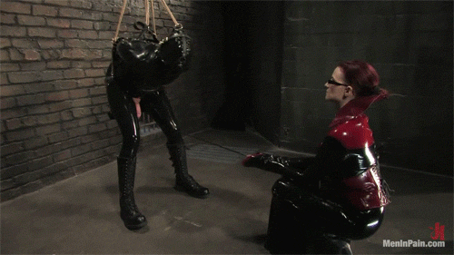 rubberboundfucktoy:  rubberdollowner:  http://rubberdollowner.tumblr.com predicament, suspension, the humbler & cbt…..yummmmm  THis is me, at http://MenInPain.com with Claire Adams  👍👍