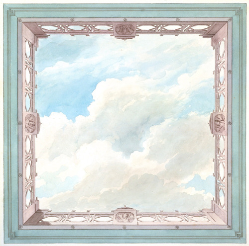 Frederick Crace (British; 1779–1859)Ceiling Design with Fretwork Balcony and Open Sky, possibly for 