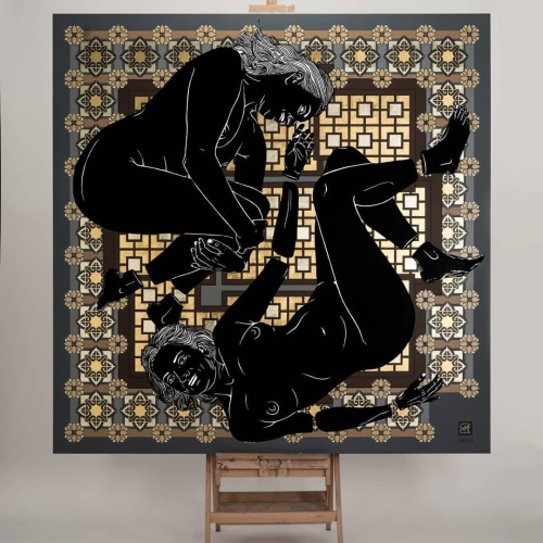 @dome_streetart “Female on patterns #4” Acrylics and beaten Gold on canvas 190 cm x 190 