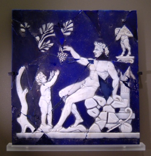 romegreeceart:Satyr giving grapevine to Bacchus child * Roman, 1st century CE* cameo glass* Italy* c