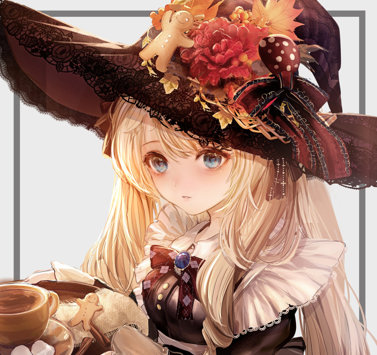 女の子 イラスト 創作 少女 絵 ココア メイド魔女 顔アップ版 Cocoa Maid Witch