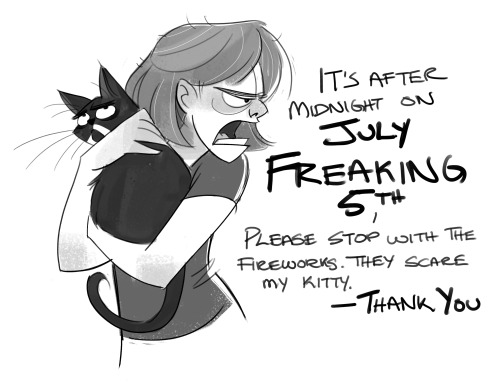 dailycatdrawings:  245: Fireworks on the Fifth I have some very inconsiderate neighbors across the s