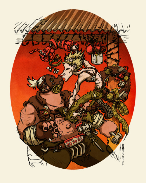 jojoseames: Commission! A nice Christmas-minded person asked me to do draw Roadhog and Junkrat kissi