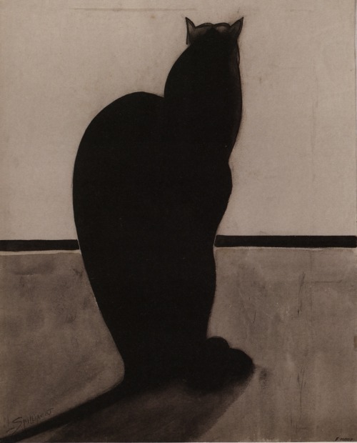 Léon Spilliaert (Belgian, 1881-1946, b. Ostend, Belgium) - Standing Cat, Back, And Turned Towards Th