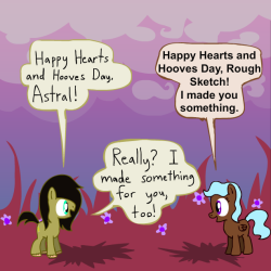 ask-sketchyandastral:  Happy late Hearts and Hooves Day to everypony! - Little Rough Sketch  D'awww &lt;3