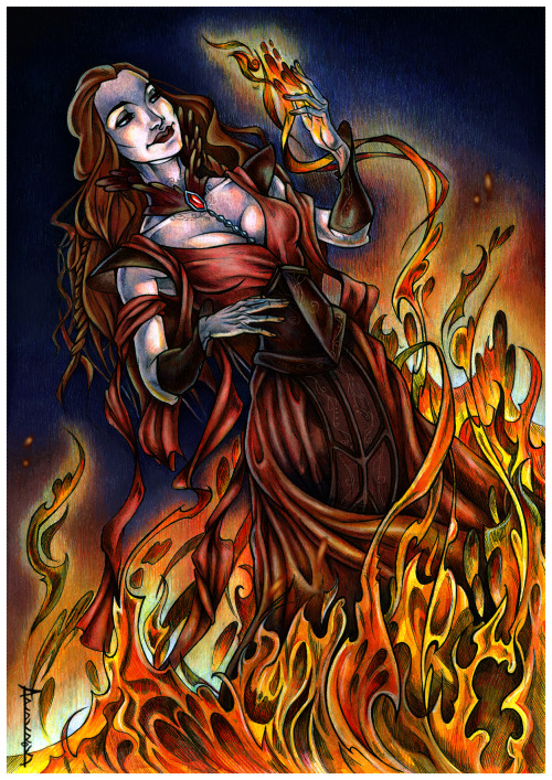 Melisandre of Asshai Because the night is dark and full of terrors…