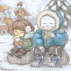 borurou:  when you like eating nice cream while being cold and your friends hang out with you ♥ 