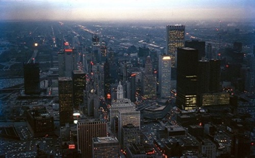 Skyline, looking south west from the top of the Hancock Tower, 1971, Chicago