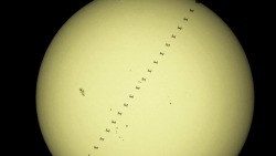 the-actual-universe:  Composite image of the ISS transiting the Sun.  Credit: Dale Mayotte