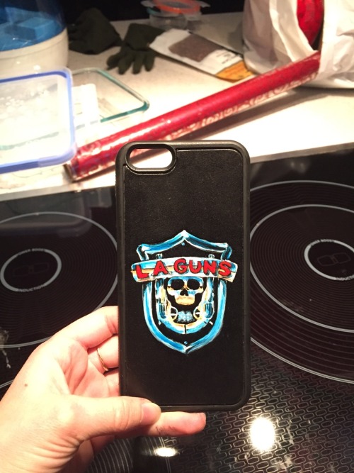 Leather phone case that I made for myself since my old one was falling apart.The L.A. Guns logo was 