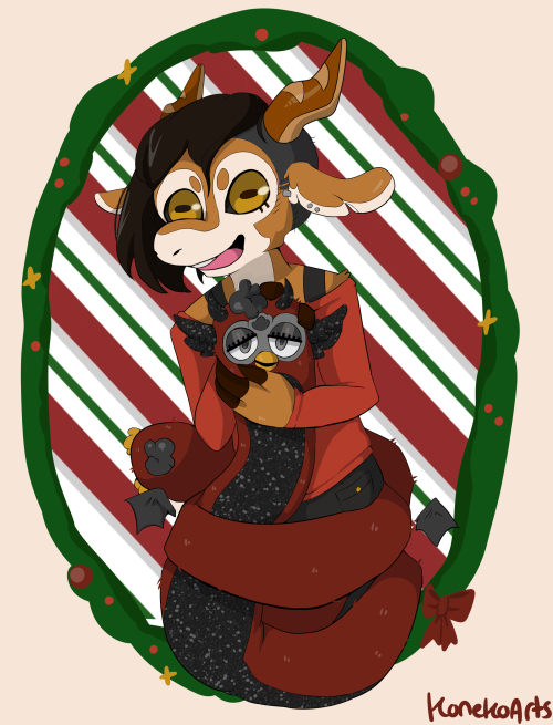 konekoarts:A slightly Festive portrait of @atapi and their Long Son as a lil thank-you for the wonde