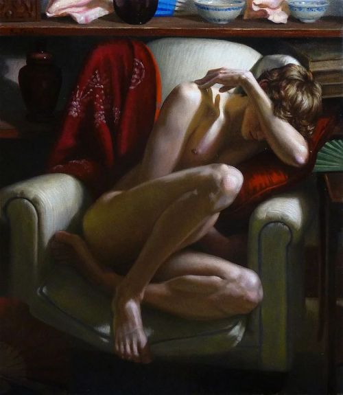 beyond-the-pale:  Kendric Tonn - Male Nude Curled in Chair