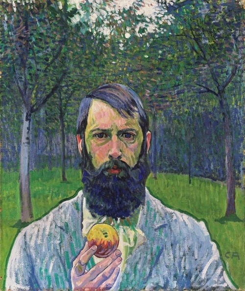 artist-amiet: Self Portrait with Apple, 1903, Cuno Amiet