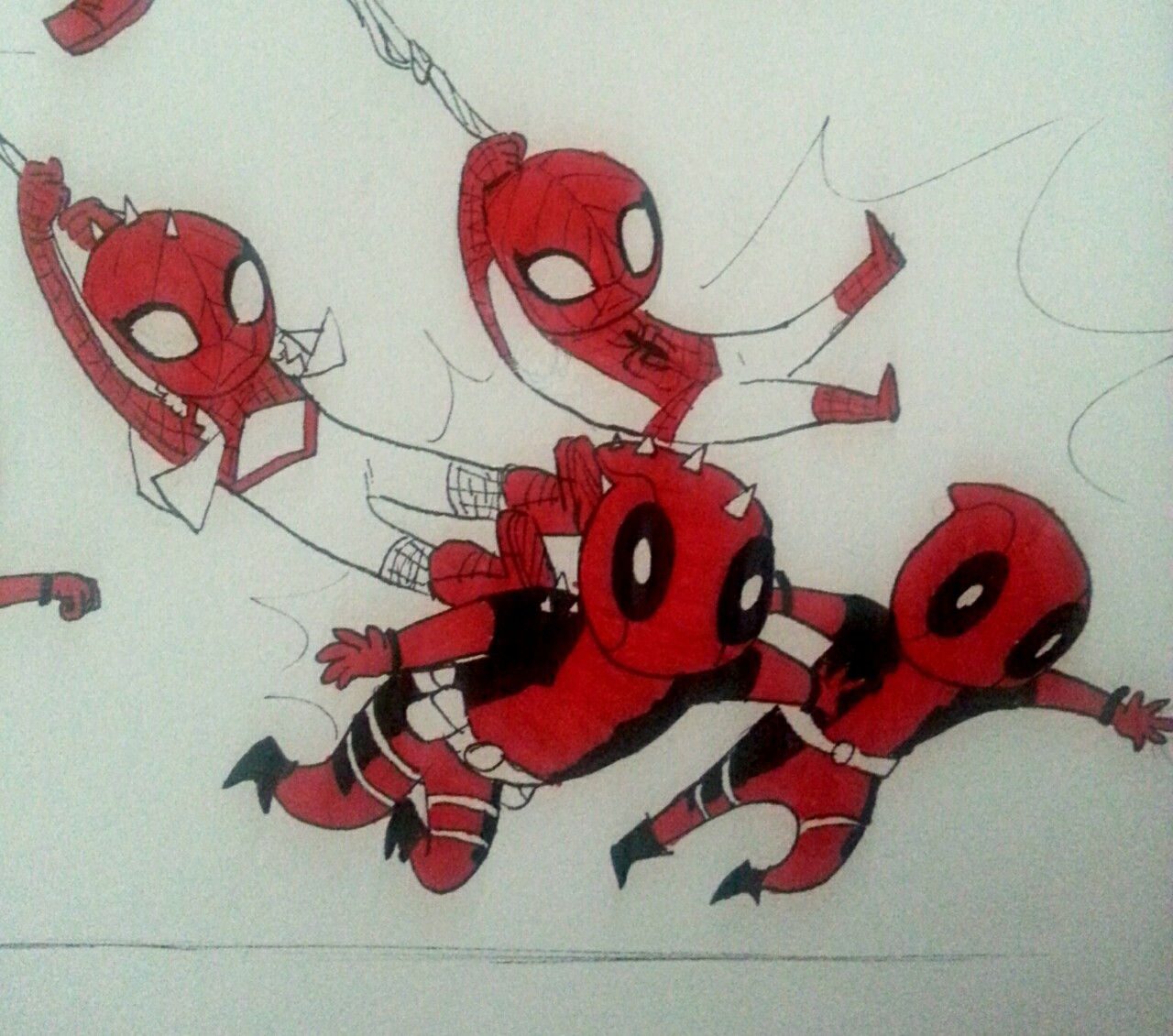 yellow-dress-wonder:  Punk spideypool meets “Bunch of Babies” spideypool.  They