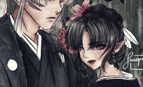 sweepingtree: It’s Sesshoumaru and Kagura’s pre-wedding photoshoot! Drawing this made me realise tha