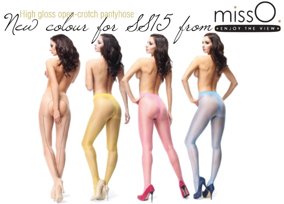 essexeelegs:  Gorgeous NEW colours by popular brand Miss O, high gloss open crotch