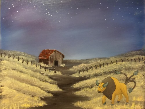 happylittletreeckos:Tauros DawnOil on Canvas. This one was based off The Joy of Painting episode “Th