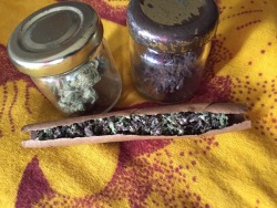 rubygenesis:  Going smoke this beauty before work😌 ft. Blue dream and Purple haze💜🍁💚 