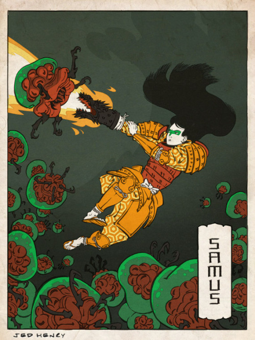 izrablack:  Ukiyo-E Heroes (Illustrations by Jed Henry)  Digging in the vast deep internet, I have recently found the artwork of this illustrator: Jed Henry, who teamed up with “Woodblock Printmaker” David Bull for the making of these parody illustrations