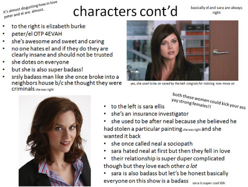 marleydevon:Elle &amp; Evelina present White Collar Appreciation Week!January 18th → Any Other Chara