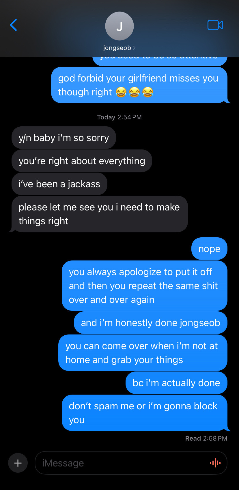 Back And Forth Texts With Unavailable Jongseob