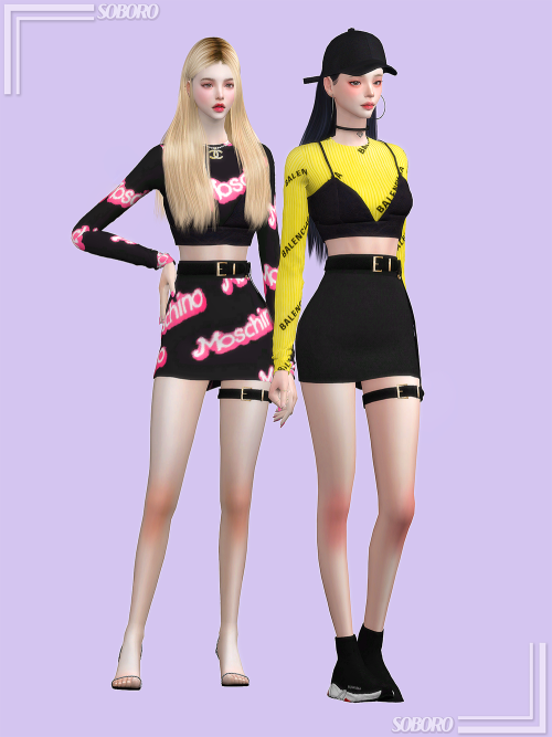 [soboro] Bustier Layered Crop Top &amp; Thigh Harness Skirt _ Set New mesh Top 32 Swatch / Skirt 22