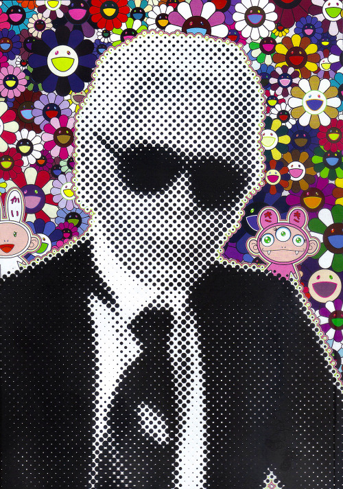 vuittonv: Murakami Loves Fashion. Artwork by Takashi Murakami, featuring Karl Lagerfeld, for Harper