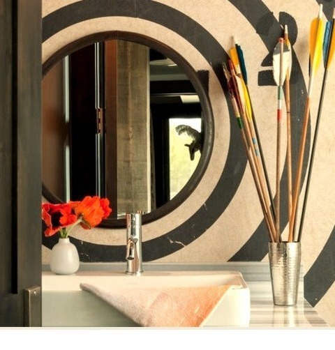 Bathroom - Rustic Powder Room Inspiration For A Small Rustic Wallpaper Powder Room Remodel With A Built-in