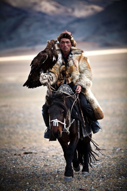 universalbeauty:A Mongolian hunter on a horse with a golden eagle (source)