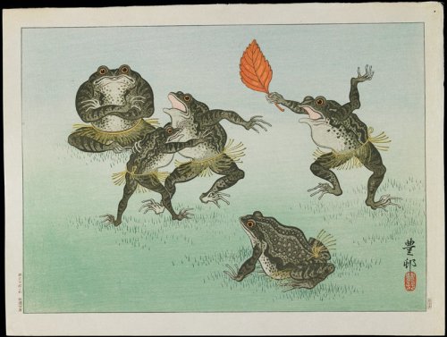 mia-japanese-korean: Frogs Wrestling, Ohara Shōson, c. 1928-1930, Minneapolis Institute of Art: Japa