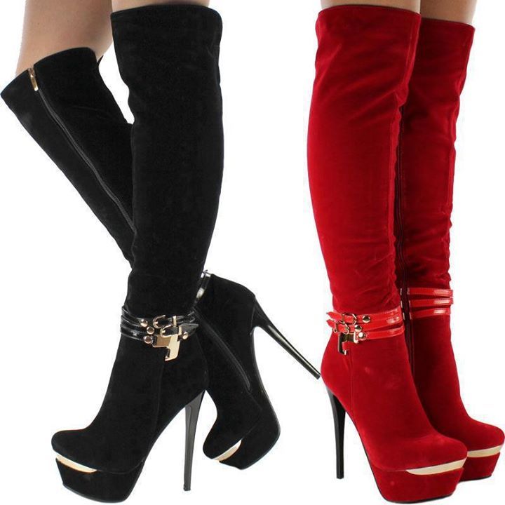 Sexy black knee high boot heels