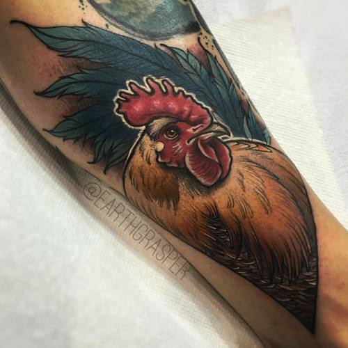 (Insert joke about cock) rooster tattoo I made at the @westchestertattoocon xoxo #earthgrasper #bowe