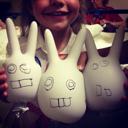 I Made Bunnies Out Of Hospital Gloves For My Niece And Nephew. They Drew The Faces.