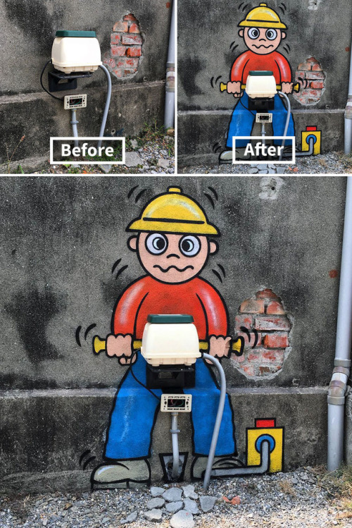 genatrius: fluffy-critter: edensmidian: pr1nceshawn: Street Art: Before &amp; After. I love thes