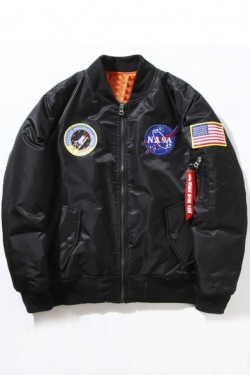 Ryoungcy: Tumblr Popular Fashion Tops  Unisex Nasa Badge Bomber Jacket   Hooded Faux