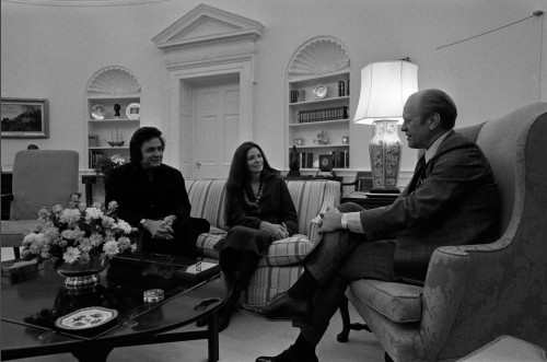 Walk the Line with Johnny Cash and June Carter
Johnny and June dropped by the Oval Office for a visit with President Ford on November 21, 1975.
Cash had been scheduled to appear at the White House the previous month during a state dinner for Egyptian...