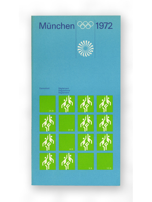 Otl Aicher, regulations booklets for each discipline, Munich 1972. Deutsches Sportmuseum