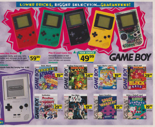 chai-fox:  thetcwashere:  poppiseed:  saveroomminibar:  1996 Toys R Us Holiday Catalog.   I can’t get over those 50 dollar gameboys….  Oh God… OH GOD I REMEMBER THIS AD!!!!  N64: Over 64 bits of /PURE POWER/ 