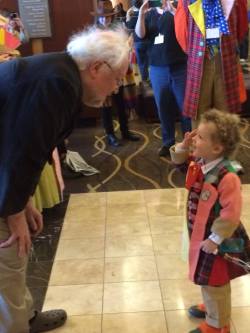 ianchesterfield:  Colin Baker and mini Colin Baker. Colin: “You’re probably the only one who could make that outfit look good.” 