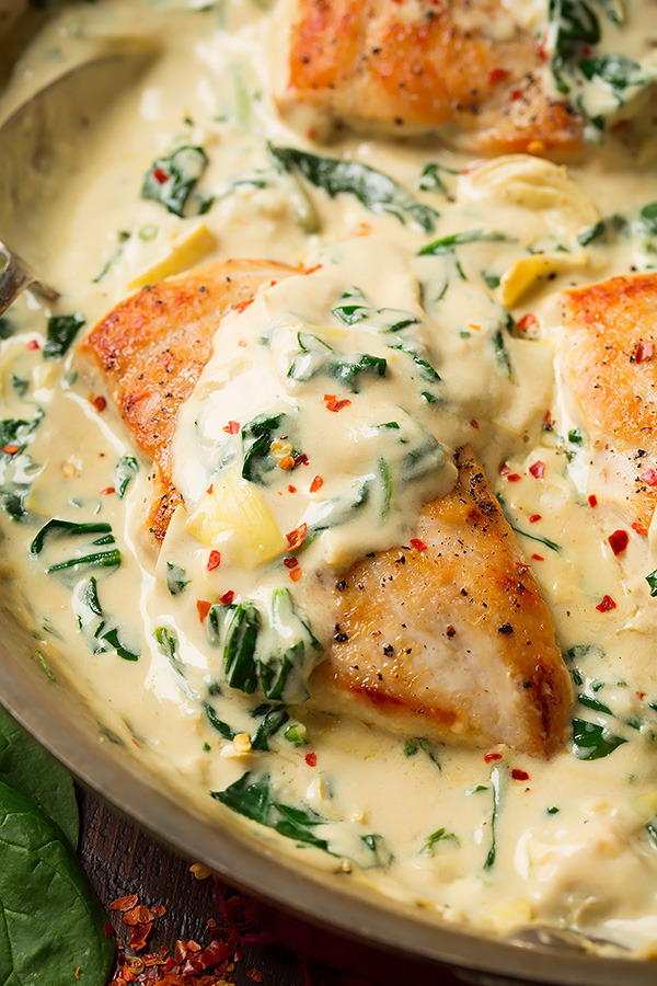 foodffs:  Skillet Chicken with Creamy Spinach Artichoke Sauce Really nice recipes.
