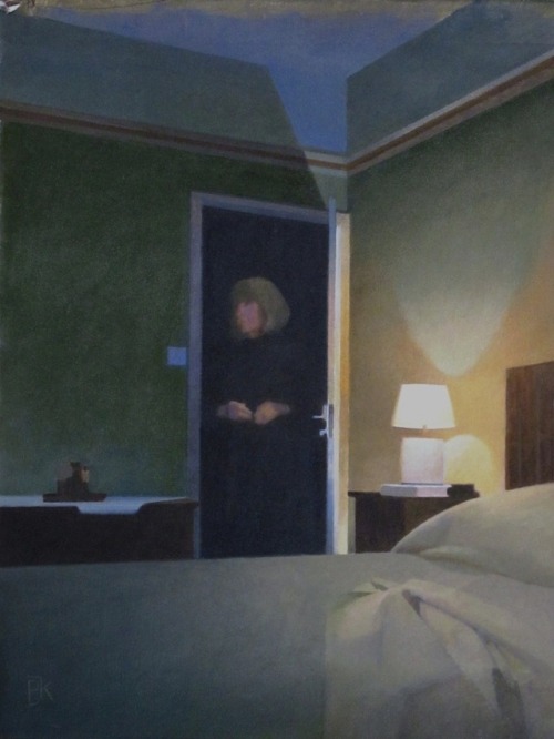 The Hotel bedroom   -   Peter KellyBritish, b.1931-Gouache  , 13  x 10 in  