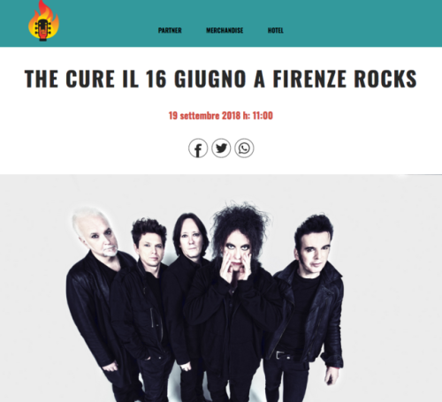 The Cure at Firenze Rocks 2019 / 16.06.19The Cure will be in Italy next summer for a unique date at 